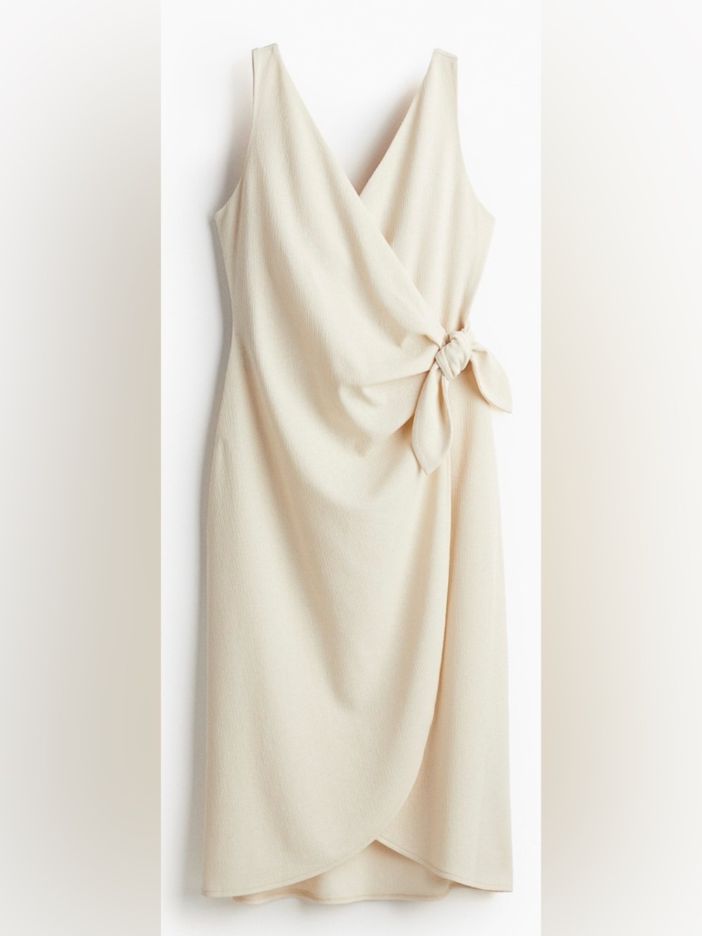 H&M Cream Sleeveless Wrap Style Dress Size M Tie Waist Knee Length